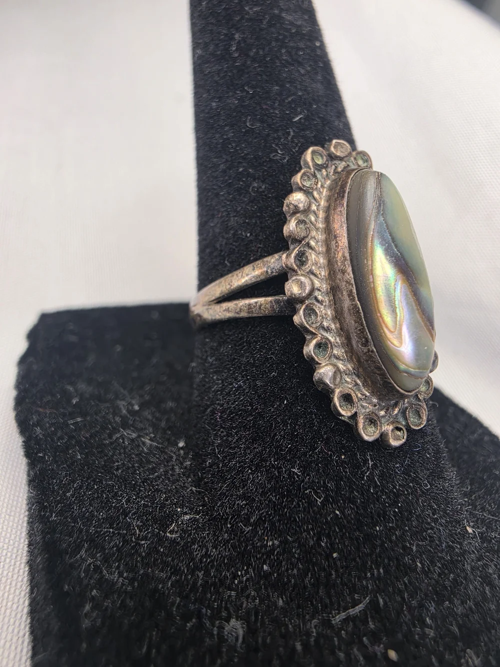 Vintage Sterling Silver Abalone Oval Ring, SZ 6.75